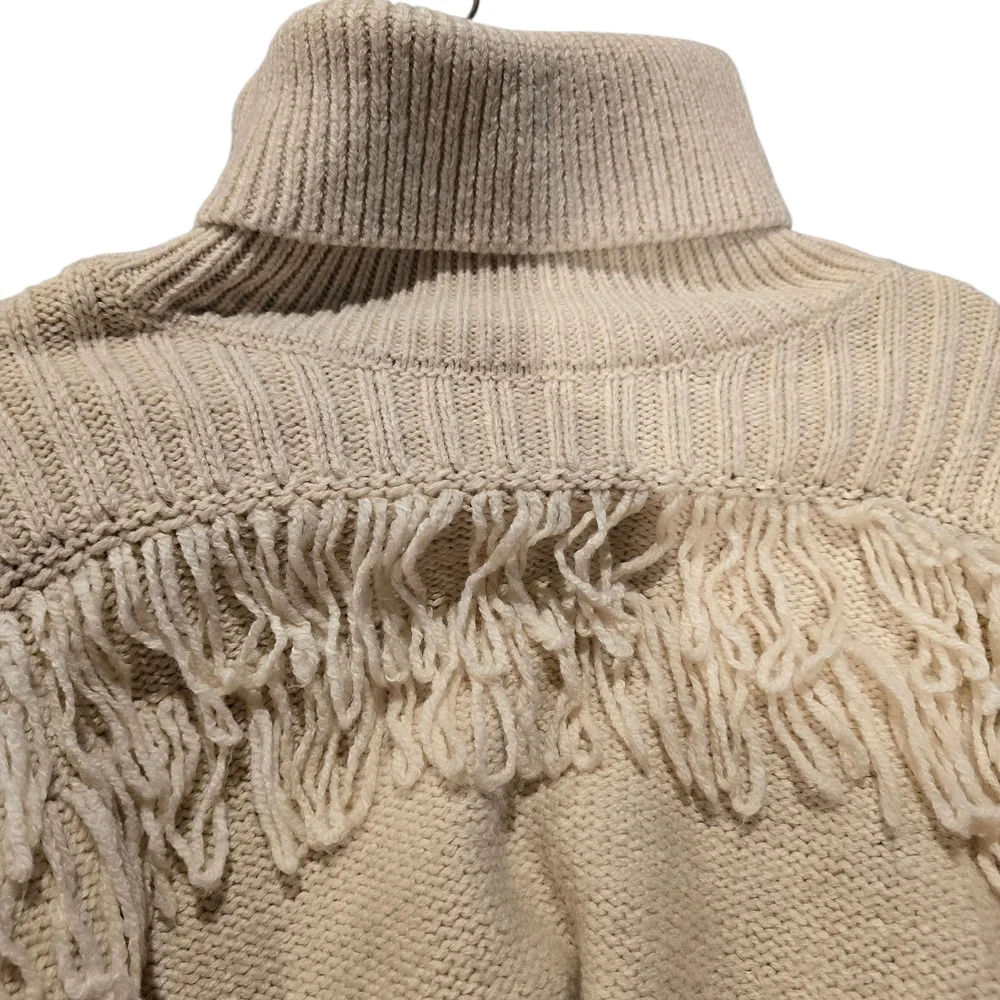 A.N.A. Beige Fringed Western Cowgirl Turtleneck Sweater Sz 1X - Picture 4 of 7